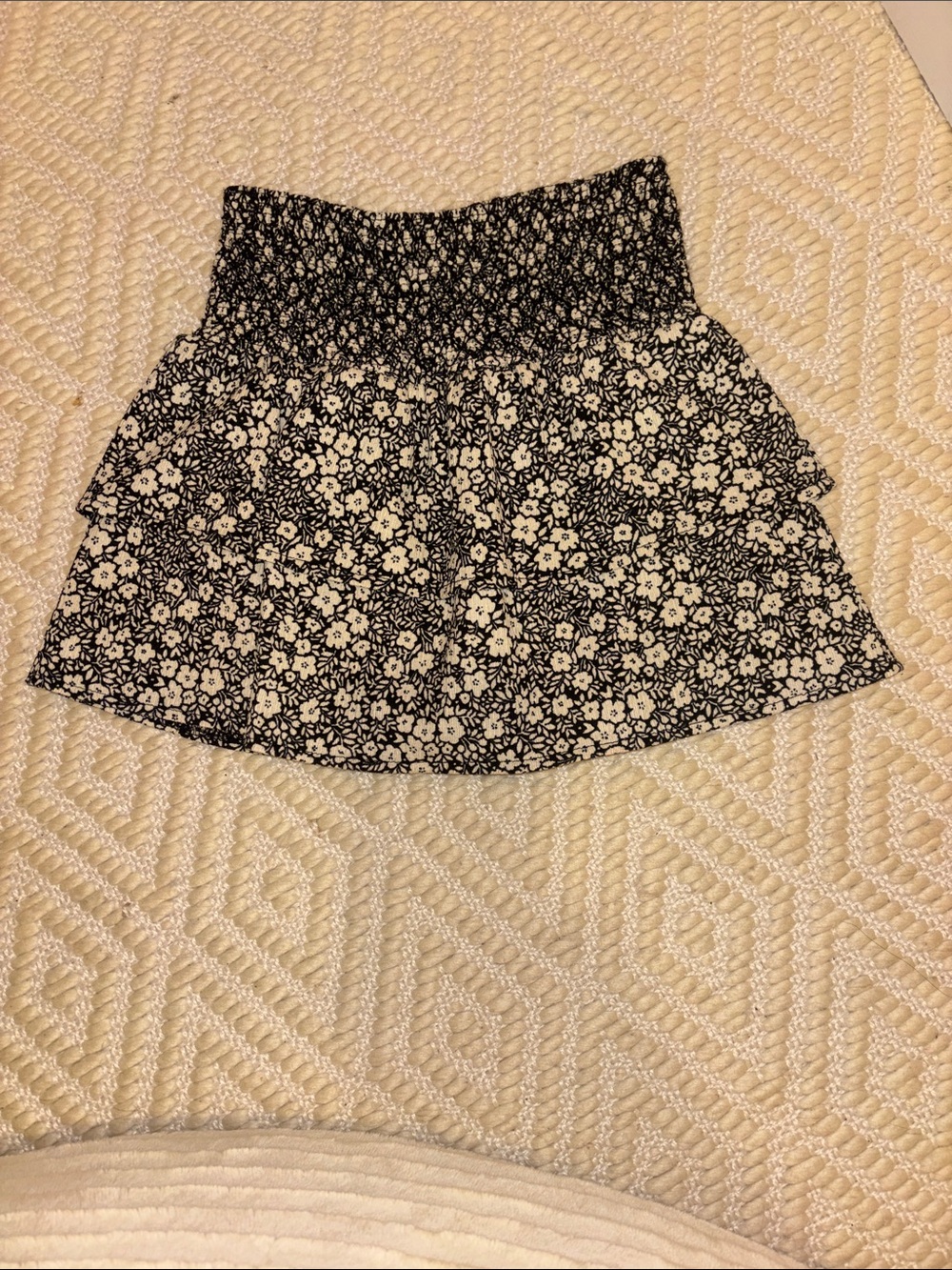 Zara Black and White Floral Smocked Mini Skirt
